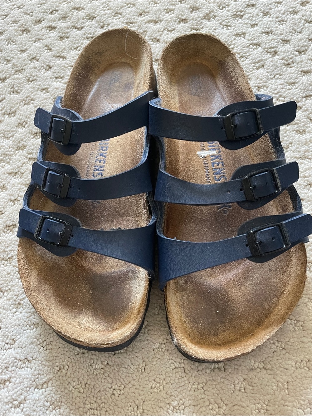 Birkenstock women's Navy Triple-Strap Slide Sandal